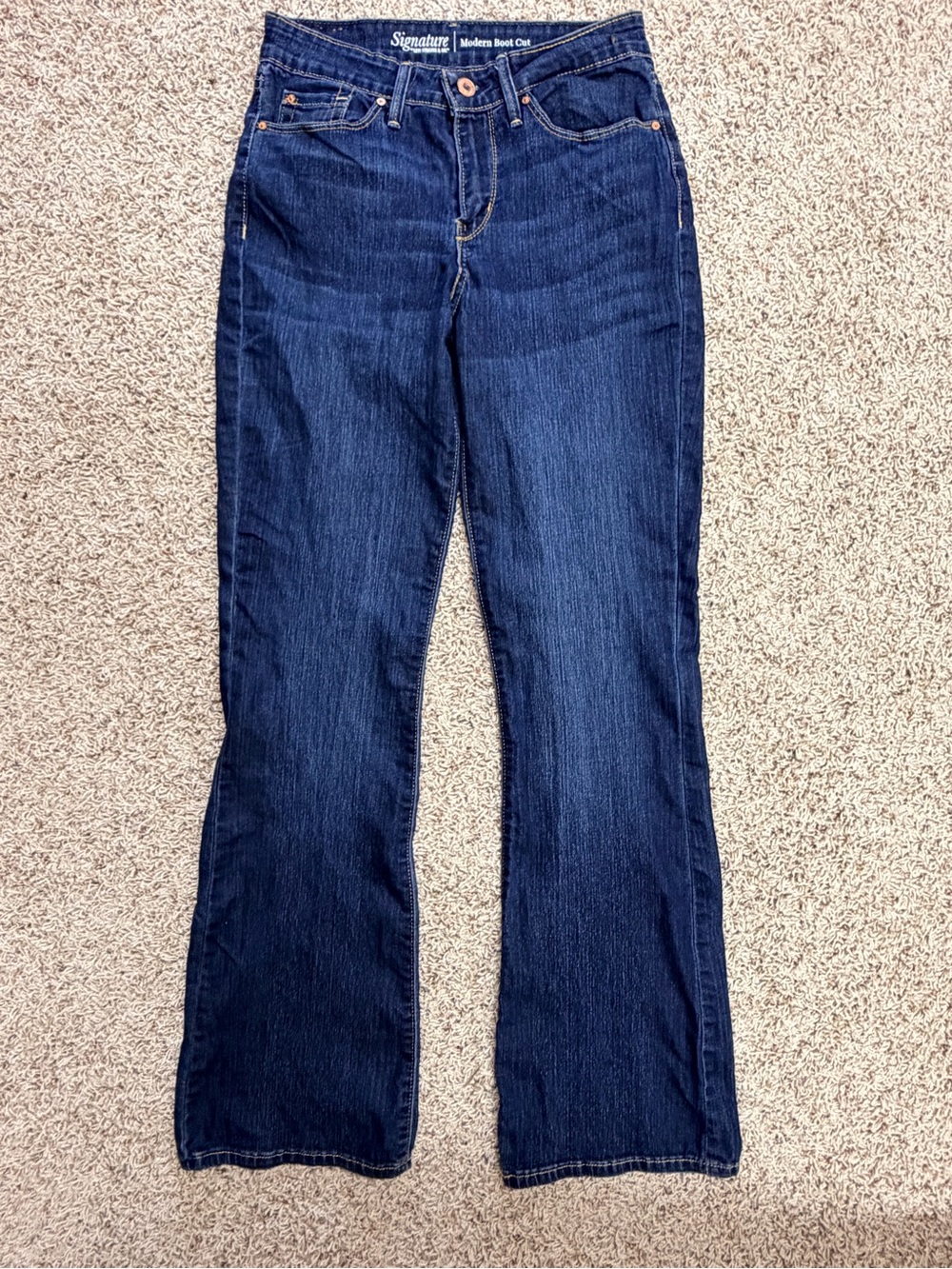 Signature Levi Dark Blue Denim Jeans with Tan Leather Patch